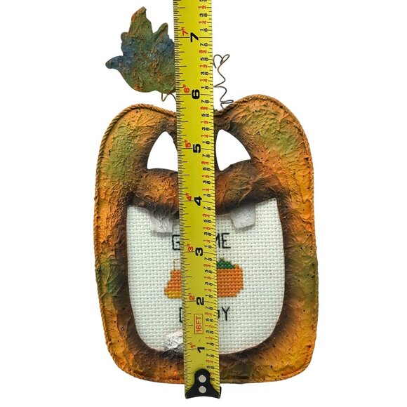 Rustic Halloween Metal Picture Frame Jack O Lantern Pumpkin Cross Stitch Candy - Picture 9 of 9